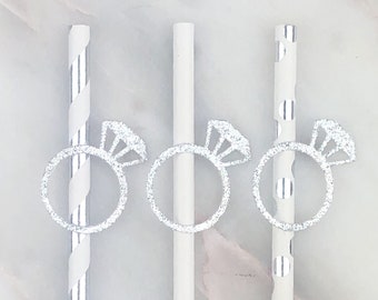 Engagement Ring Party Straws, 12 | Bridal Shower Decor | Bachelorette Party Supplies | Paper Straws