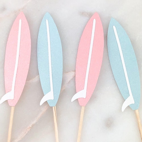 Surfboard Cupcake Toppers Set of 12 Surfer Baby Shower Pink Etsy