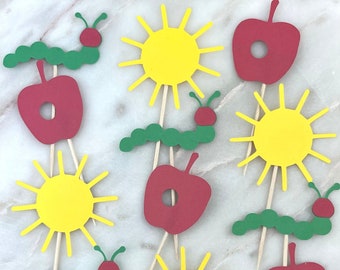 Hungry Caterpillar Cupcake Toppers: Children's Birthday Party Decorations - Set of 12