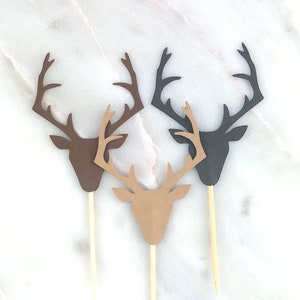 Deer Cupcake Toppers, Set 12 | Deer Head Cake Topper | Stag Cupcake Toppers | Bachelor Party | Grooms Cake | Hunting Theme Party Decor