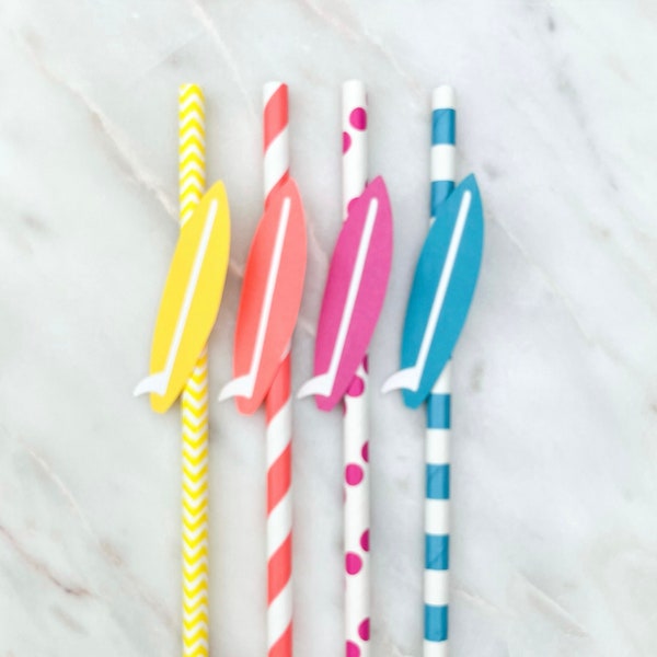 Surfboard Paper Party Straws, 12 | Surf Theme Party | Hawaiian Luau | Pool Party | Beach Party | Summer Party | Surfs Up