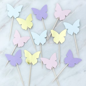 Butterfly Cupcake Toppers, Set of 12 | Butterfly Theme Party Decor | First Birthday | Butterfly Cake Topper | Pastel Butterflies