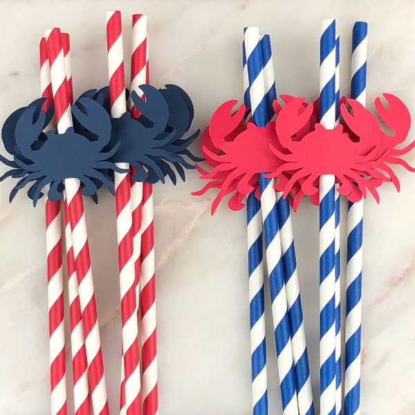 Crab Paper Party Straws, 12 | Beach Party Straws | July 4th | Memorial Day | Blue Crab | Preppy Crab | BBQ Paper Straws | Pool Party Straws
