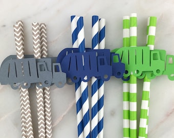 Garbage Trash Truck Paper Party Straws, 12