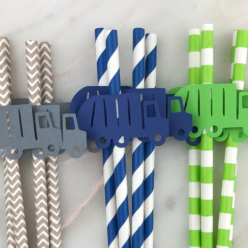 12 Garbage Truck Straws Truck Theme First Birthday Stripe Etsy