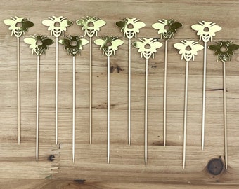 Gold Bee Cocktail Toothpicks: Baby Shower Party Decor (Set of 12)
