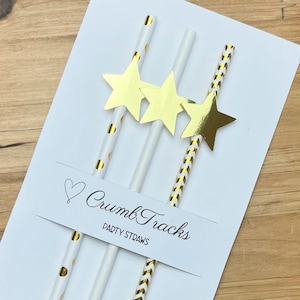 Gold Star Paper Straws: Twinkle Party Decor - Set of 12