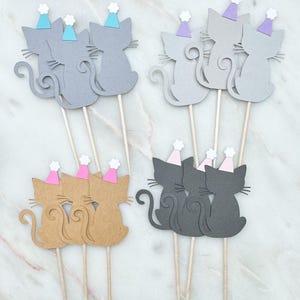 Kitty Cat Birthday Party Cupcake Toppers: Kittens in Hats - Set of 12 image 2