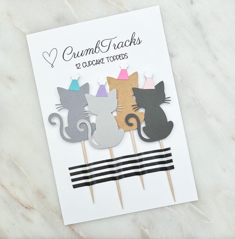 Kitty Cat Birthday Party Cupcake Toppers: Kittens in Hats - Set of 12 image 3