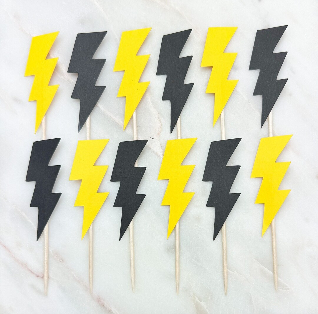 Baby Shower Party Supplies 24pcs Lightning Cupcake Toppers | Gold Glitter Baby Shower Decorations For 1st Birthday Party Lightning Theme Cupcake