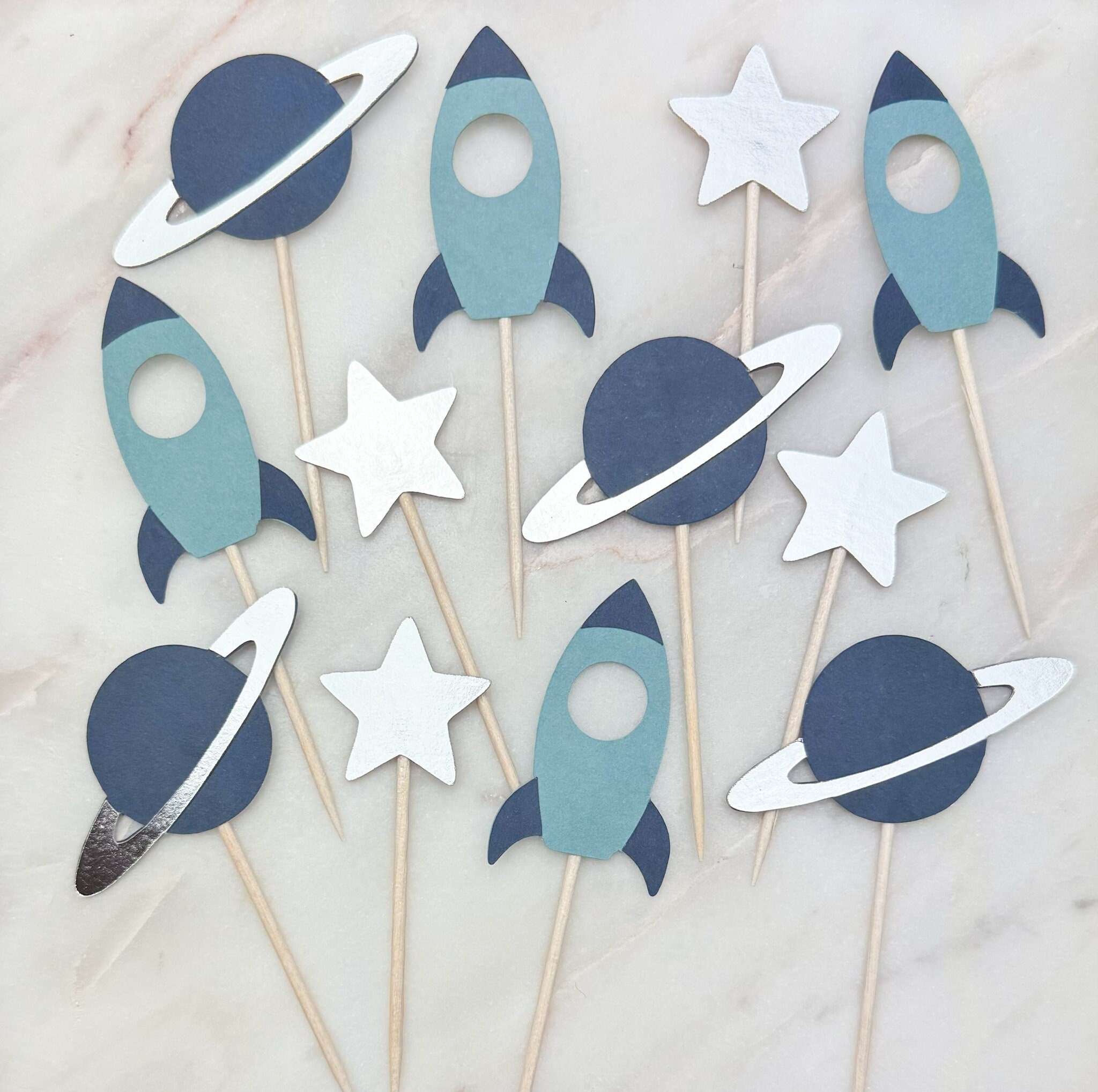 Space Cupcake Toppers: Rocket, Planet, Star Party Decor - Set of 12 - Etsy