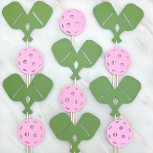 Pickleball Cupcake Toppers, Set of 12 | Pickleball Party | Pickle Ball Team Birthday Party | Pickleballer | Dink and Drink | Green and Pink