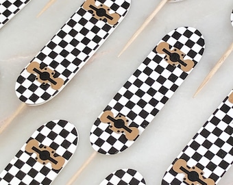 Skateboard Cupcake Toppers, Skater Party, Vans, Skateboard Theme Party Decor, Extreme Sports Party, Teen Birthday Cake, Checkered