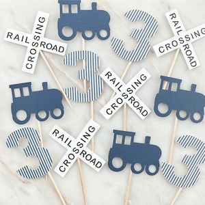 Preppy Train Cupcake Toppers: Custom Cake Decor Boys Birthday - Set of 12
