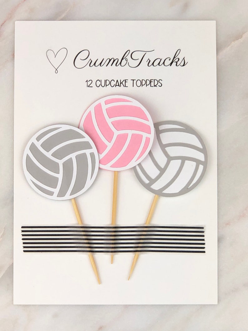 Volleyball Cupcake Toppers 12 Volleyball Toothpicks Etsy
