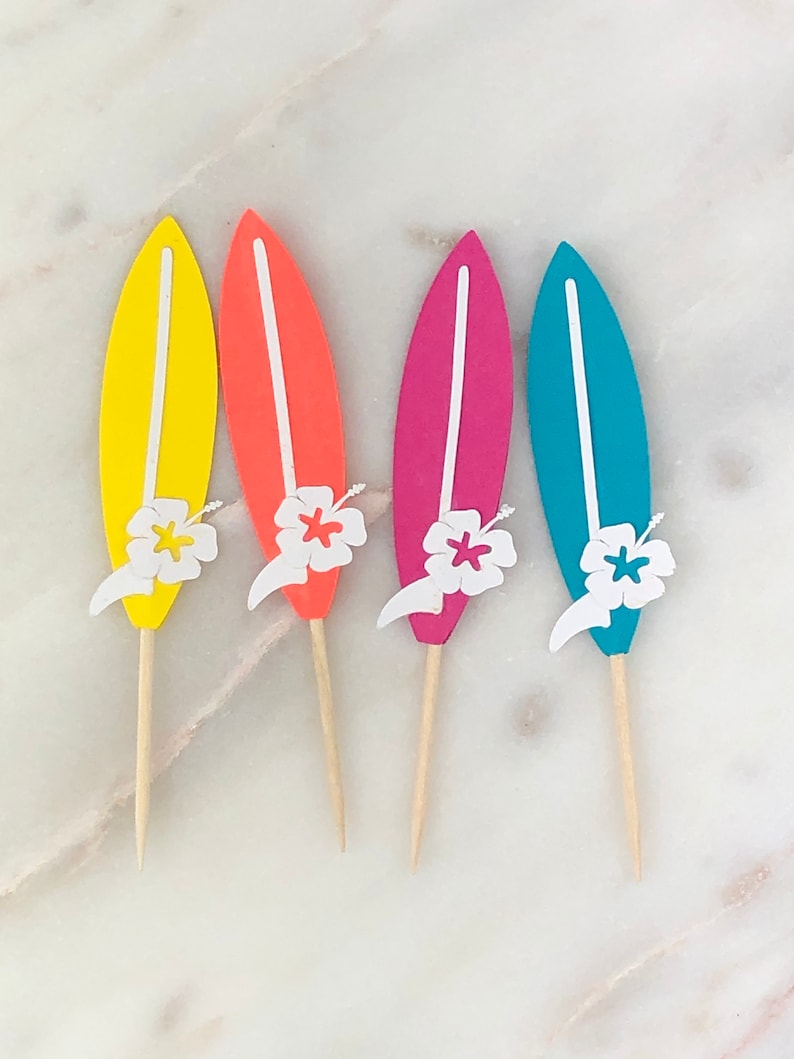 Surfboard Cupcake Toppers 12 Luau Surf Party Pool Party Etsy