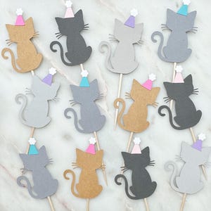 Kitty Cat Birthday Party Cupcake Toppers: Kittens in Hats - Set of 12 image 1