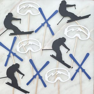 Ski Cupcake Toppers: Winter Birthday Party Decor - Set of 12