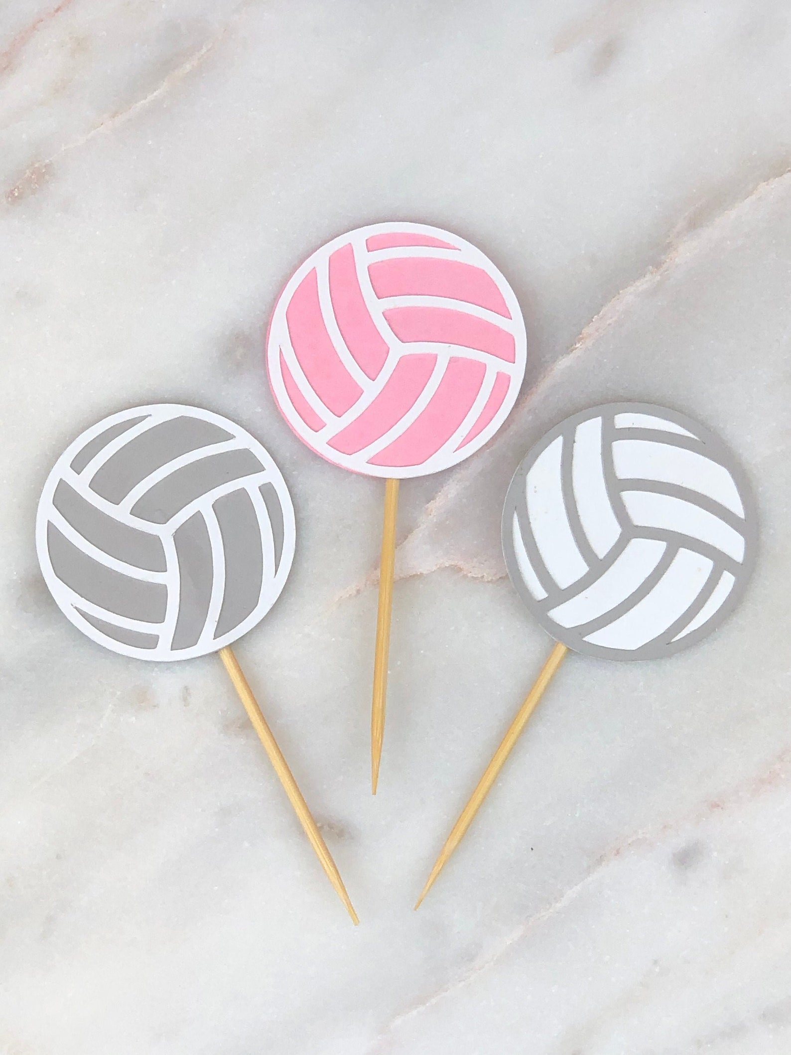Volleyball Cupcake Toppers 12 Volleyball Toothpicks Etsy