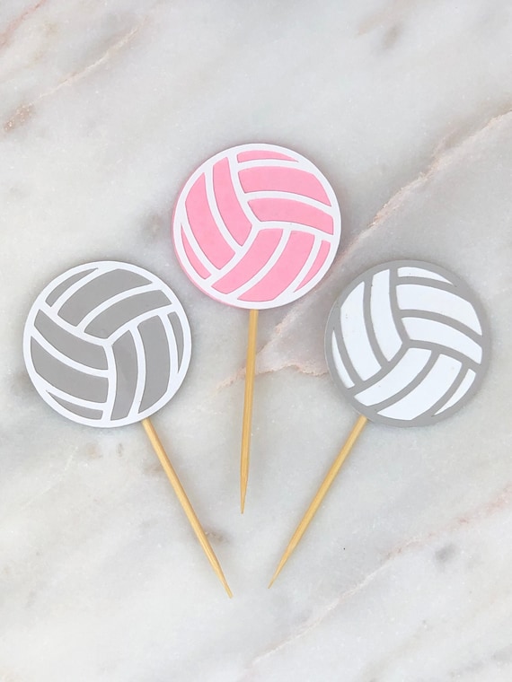 Volleyball Cupcake Toppers 12 Volleyball Toothpicks Etsy