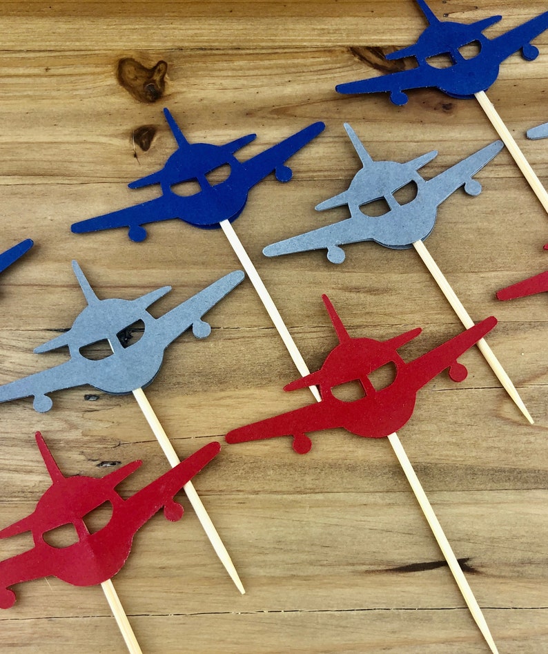 Airplane Cupcake Toppers 12 Airplane Toothpicks Boys Etsy