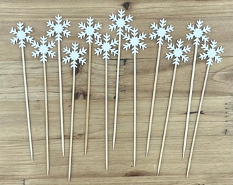 Snowflake Cocktail Toothpicks - Christmas Appetizer Sticks - Set of 12