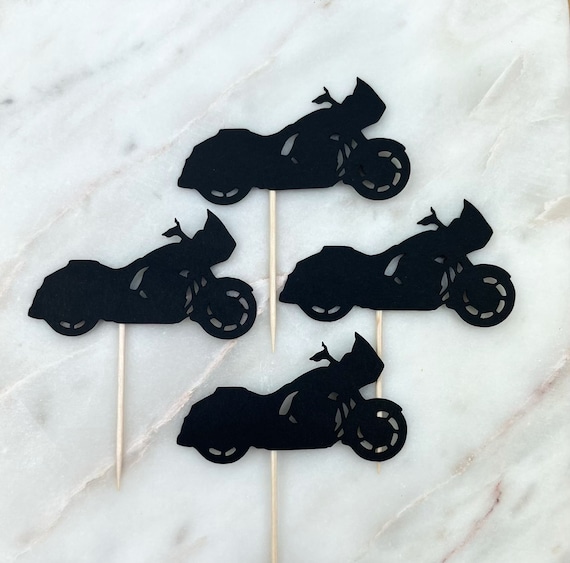 Motorcycle Cupcake Toppers, Harley Davidson Road Glide Toothpicks, Retirement Party - Set of 12