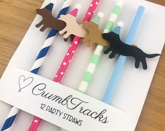 Puppy Birthday Party Paper Straws: Dog Theme Decorations