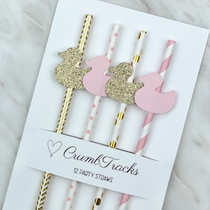 Rubber Duck Party Straws, 12 | Rubber Ducky Baby Shower | First Birthday | Baby Girl Shower Rubber Duck Party Decorations | Pink Rubber Duck