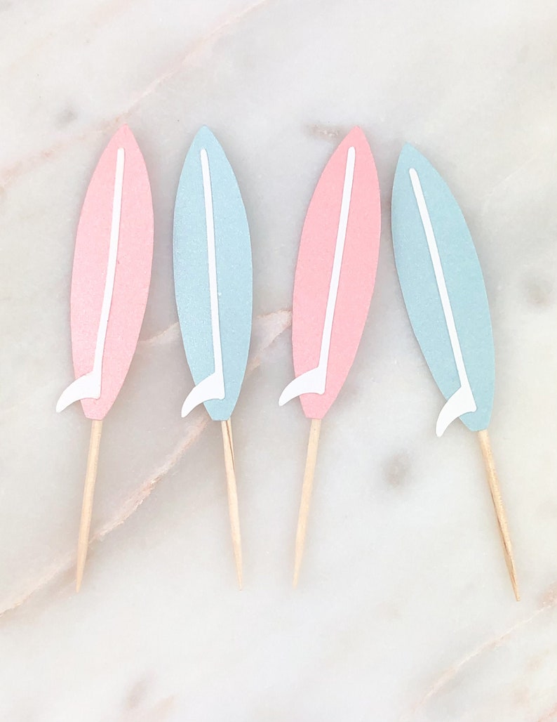 Surfboard Cupcake Toppers Set of 12 Surfer Baby Shower Pink Etsy