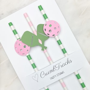 Pickle Ball Party Straws, Pickleball Cocktail Paper Straws for Big Dinker, Dink and Drink, Pickle Ball Birthday Decor, Set of 12