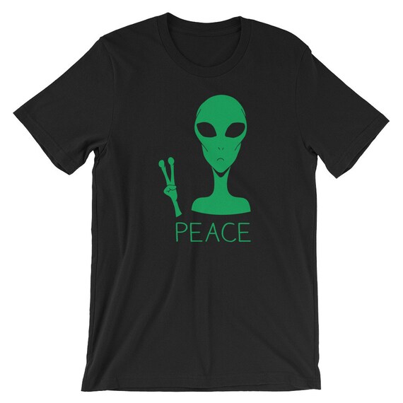 UFO Alien Peace Mens Casual Graphic Short Sleeve T-Shirt 100/% Cotton Funny Saying Tee Tops