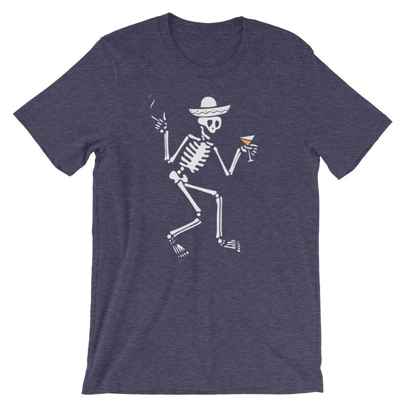 Skeleton Drinking In A Bar Sombrero Funny Shirt Day Of The Dead Calavera Mexican Holiday T-Shirt Halloween Party Costume Short-Sleeve image 2