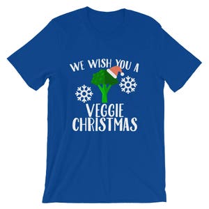 We Wish You A Veggie Christmas Tee Broccoli Santa Hat And Snowflakes Design T-Shirt Merry Vegan Christmas Holiday Short-Sleeve Unisex image 9