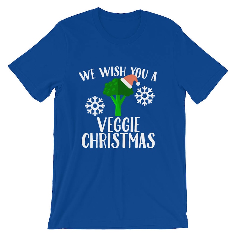 We Wish You A Veggie Christmas Tee Broccoli Santa Hat And Snowflakes Design T-Shirt Merry Vegan Christmas Holiday Short-Sleeve Unisex image 9