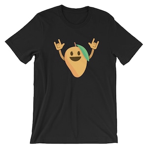 Dancing Mango T-Shirt | Funny Vegan Fruit Shirt | Dance Healthy Fruits Gift Tee | Short-Sleeve Unisex TShirt | Fun Mango Rocking Hand Tees |
