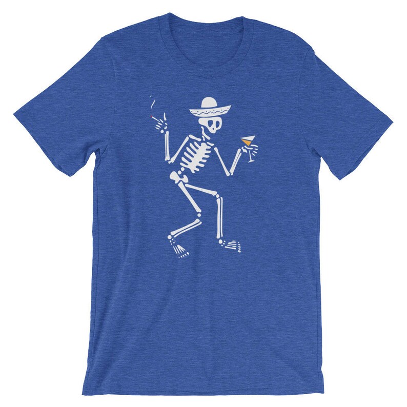 Skeleton Drinking In A Bar Sombrero Funny Shirt Day Of The Dead Calavera Mexican Holiday T-Shirt Halloween Party Costume Short-Sleeve image 9