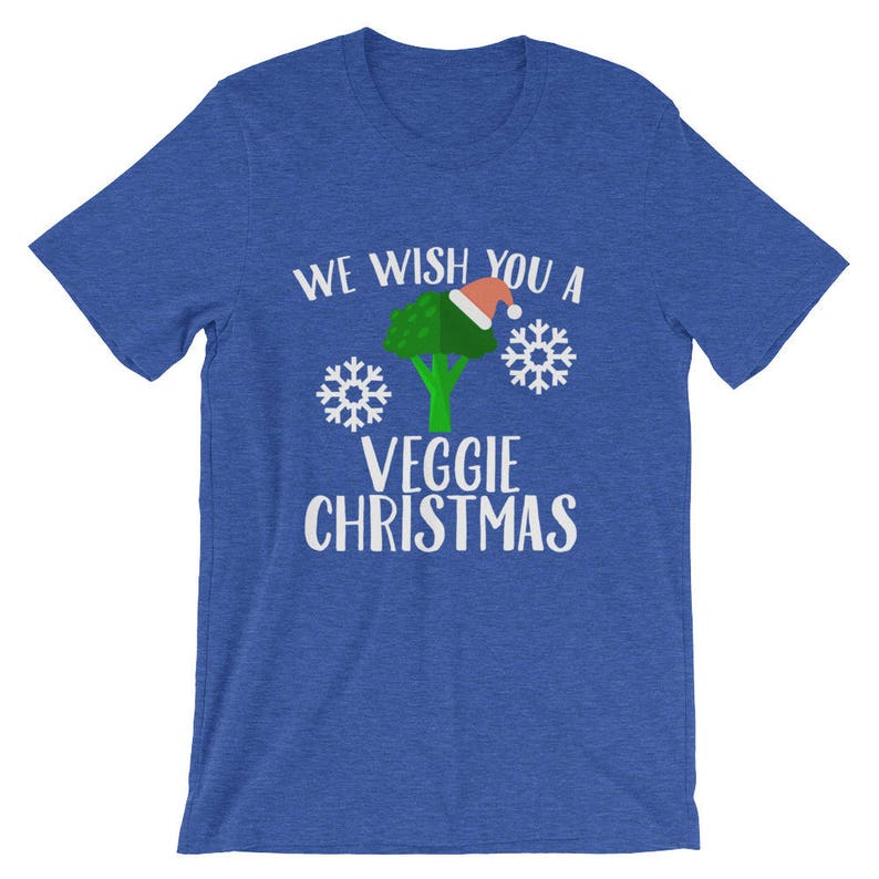 We Wish You A Veggie Christmas Tee Broccoli Santa Hat And Snowflakes Design T-Shirt Merry Vegan Christmas Holiday Short-Sleeve Unisex image 10
