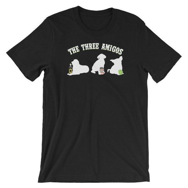 The Three Amigos Dog With Tequila Salt Lime Funny Unisex Shirt | Cinco De Mayo Mexican Holiday Cool T-Shirt | Best Souvenir Short-Sleeve Tee