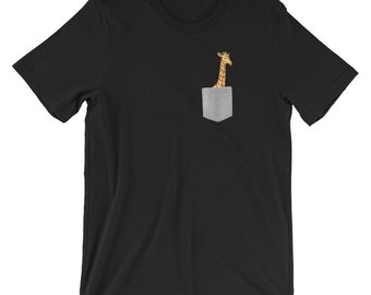 Pocket Giraffe T-Shirt | Funny Tall Animal Shirt | Giraffe Lover Gifts Tee | Short-Sleeve Unisex TShirt | Fake Pocket Graphic Tees |