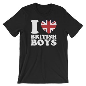 I Love British Boys Union Jack Heart Unisex Shirt | United Kingdom Great Britain Flag Pride T-Shirt | Best Souvenir Short-Sleeve Tee