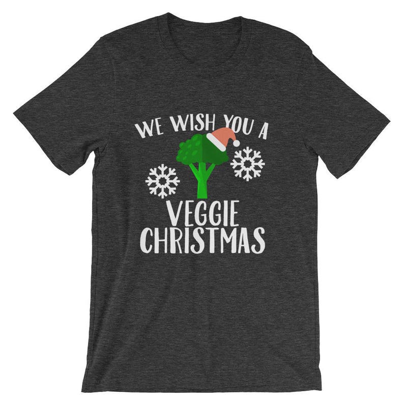 We Wish You A Veggie Christmas Tee Broccoli Santa Hat And Snowflakes Design T-Shirt Merry Vegan Christmas Holiday Short-Sleeve Unisex image 5