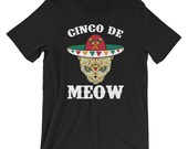 Cinco De Meow Cat Sugar Skull Funny Unisex Shirt Mexican Pride Graphic Cinco De Mayo Holiday T-Shirt Best Gift Short-Sleeve Tee