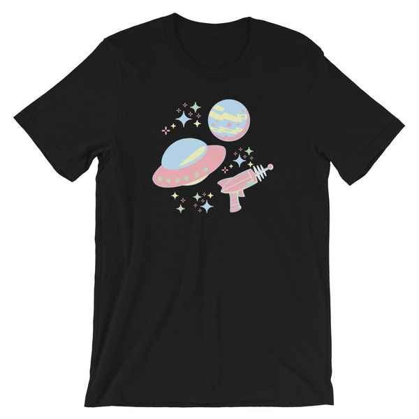 Cool Goth Kawaii Aliens Shirt | Babe UFO Planet Tshirt | Cute Space Colors Gift Design | Short-Sleeve Unisex T-Shirt | Pastel Kawaii Goth