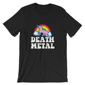 Death Metal Unicorn Rainbow Clouds Cool Unisex Shirt | Funny Gloomy Mythical Creature Pun Humor T-Shirt | Best Seller Gift Short-Sleeve Tee