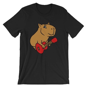Capybara Playing Guitar Funny Rock Music Lover Unisex Shirt | Guitarist Cartoon Animal Lover Pun Xmas Gift T-Shirt | Music Lover Funny Humor