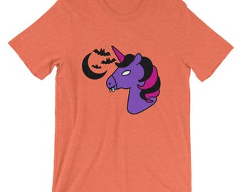 Unicorn Vampire Rainbow Scary Unisex Shirt | Unicorn Magical Halloween Creepy Costume T-Shirt | Spooky Halloween Party Short-Sleeve Tee