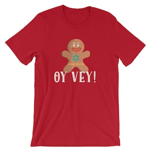Oy Vey Gingerbread Funny Shirt | Star Of David Jewish Holiday Hanukkah T-Shirt | Gingerbread Man Cookie Short-Sleeve Unisex Tee
