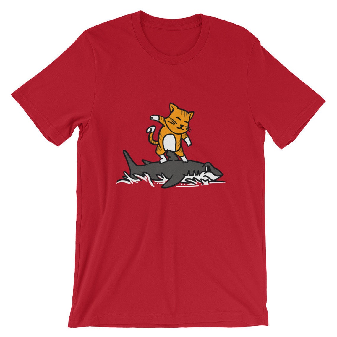 Cat Riding A Shark Funny Unisex Shirt Cute Cartoon Animal - Etsy UK