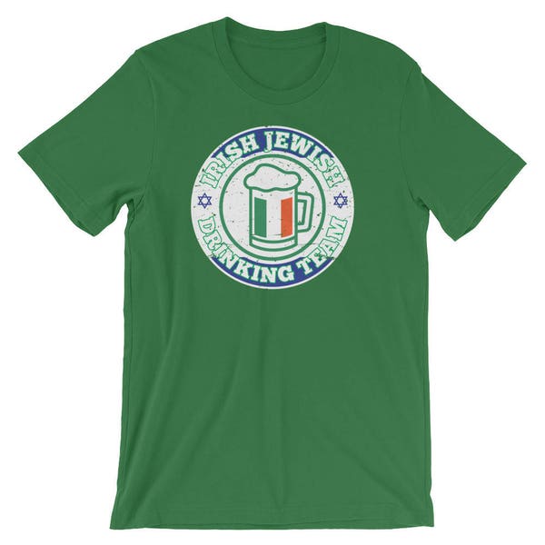 Irish Jewish Drinking Team St. Patty's Unisex Shirt | Israel Flag Colors And Star Of David St Patrick's Day Beer Drunk Holiday T-Shirt |